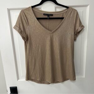 White House Black Market Gold Shimmer V-neck T-shirt - Preowned EUC - Small